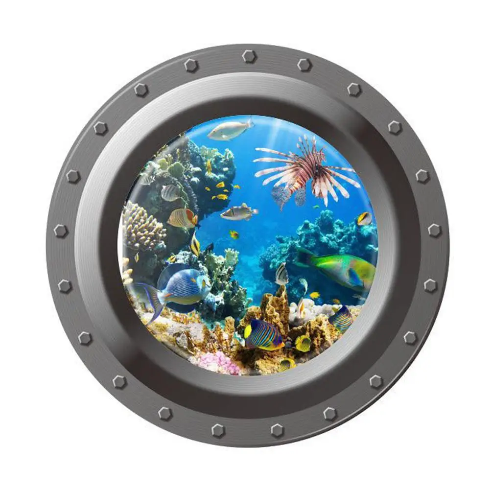 Hot home decor Finding Nemo submarine Seaview removable wall stickers living room bedroom background 3D fake window sticker | Дом и сад