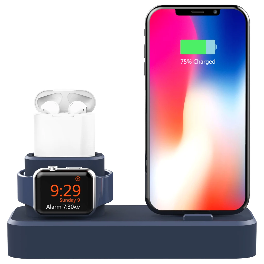 3 в 1 зарядный держатель для iPhoneX 8 plus 7 Airpods Силиконовая Подставка зарядки док