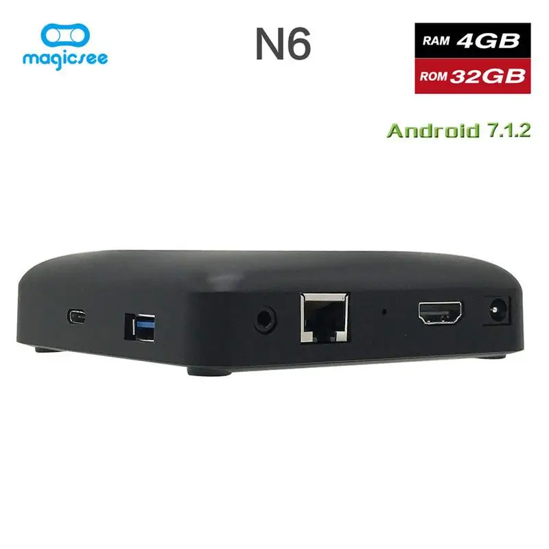 Magicsee N6MAX Android 7.1.2 Декодер каналов кабельного телевидения 4G + 32 г ТВ box Dual band WI FI DDR4 Quad
