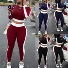 Женский спортивный костюм, однотонный комплект для йоги, футболка с длинным рукавом для бега, фитнеса, бега, леггинсы, спортивный костюм, комплект спортивной одежды для спортзала, тренировок