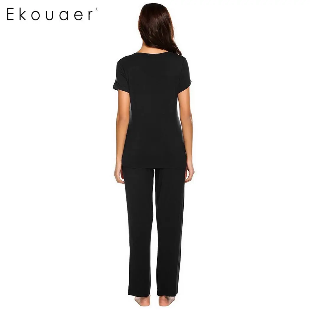 Ekouaer пижамный комплект пижамы Женские повседневные топы с коротким рукавом и