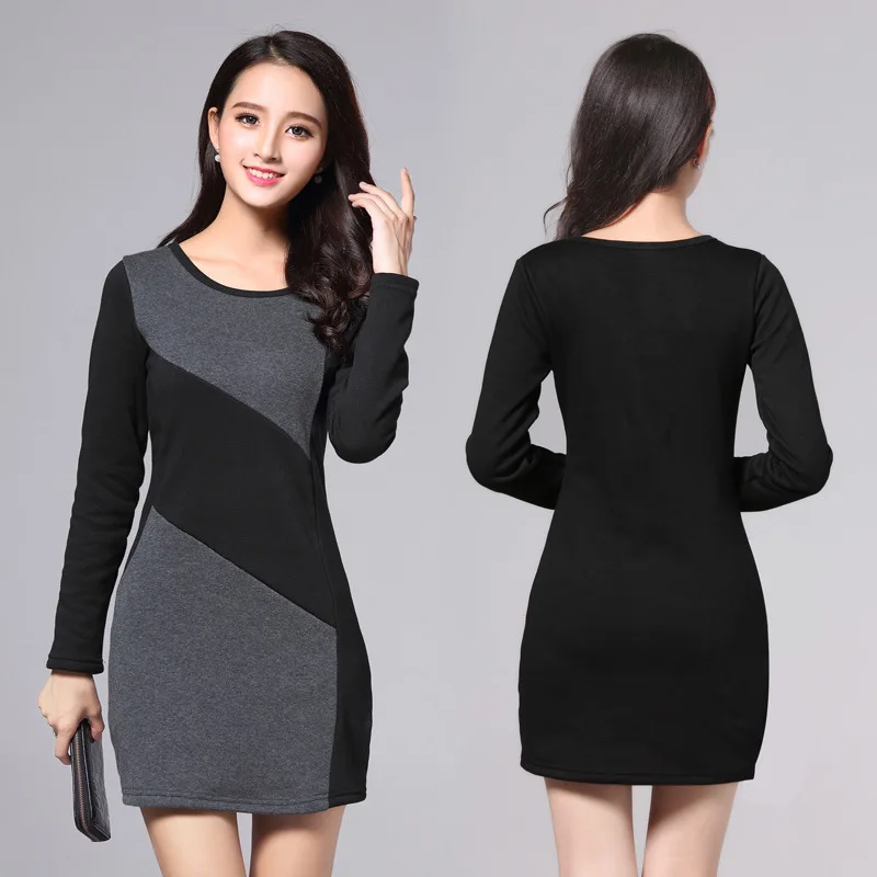 Thicken Winter Women Dress 2019 Velvet Bodycon Lady Tunics Striped Casual Female Vestidos Black Plus Size L~3XL Woman Top | Женская