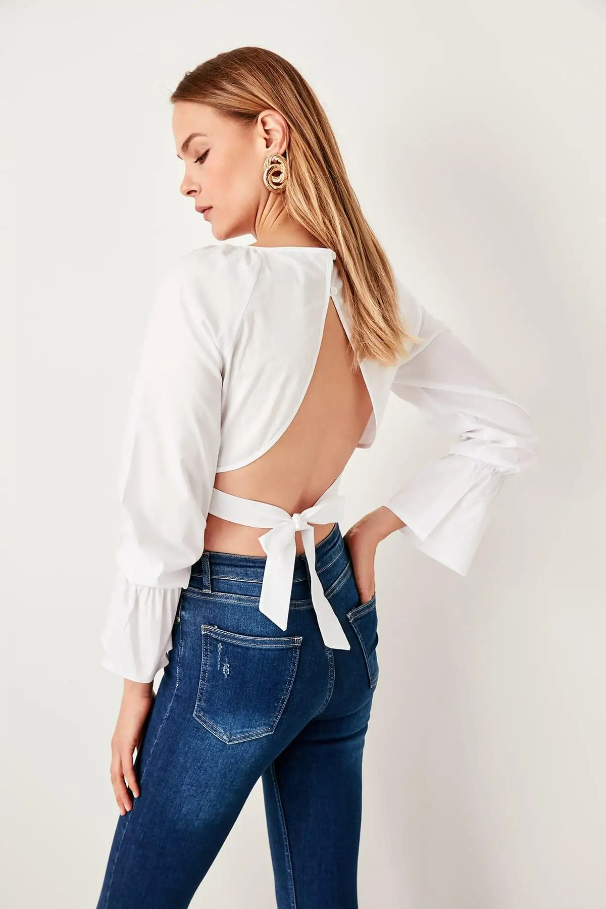 Trendyol белая шнуровка detayli Bluz TWOSS19XB0083| |