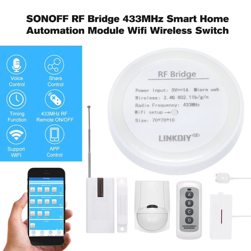 Интеллектуальный выключатель света SONOFF RF Bridge 433 МГц Модуль Автоматизации умного