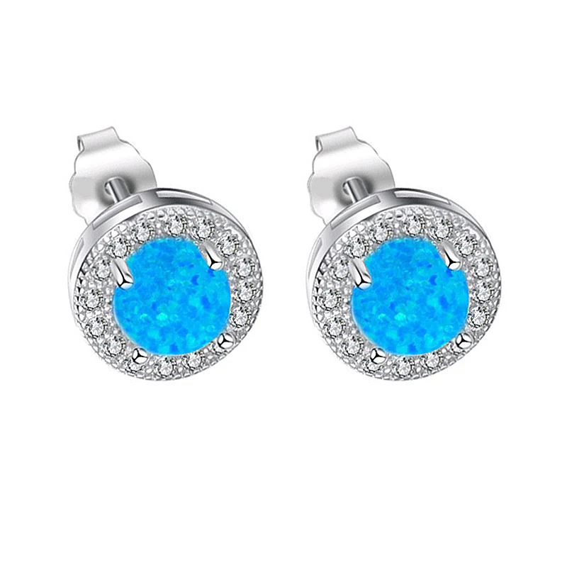 HOT!! AiMolies Oval 5*5mm Blue Opal Sterling Silver Stud Earrings QE0073 | Украшения и аксессуары