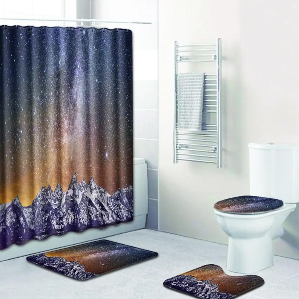 

4Pcs/Set Starry Pattern Bath Mat Toilet Rug Cover Shower Curtain Set