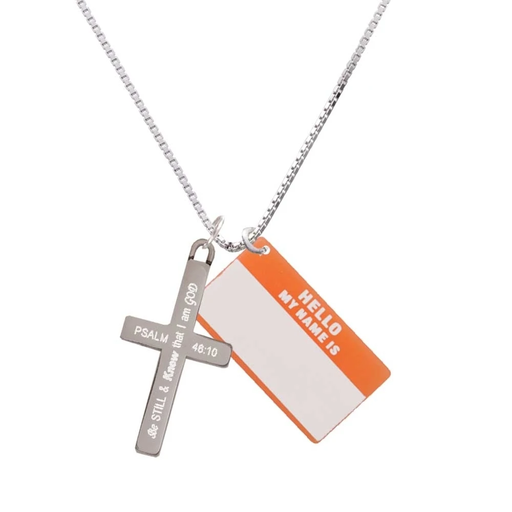 Акриловая оранжевая бирка с надписью Hello-Be Still and Know-cross necklace | Украшения и