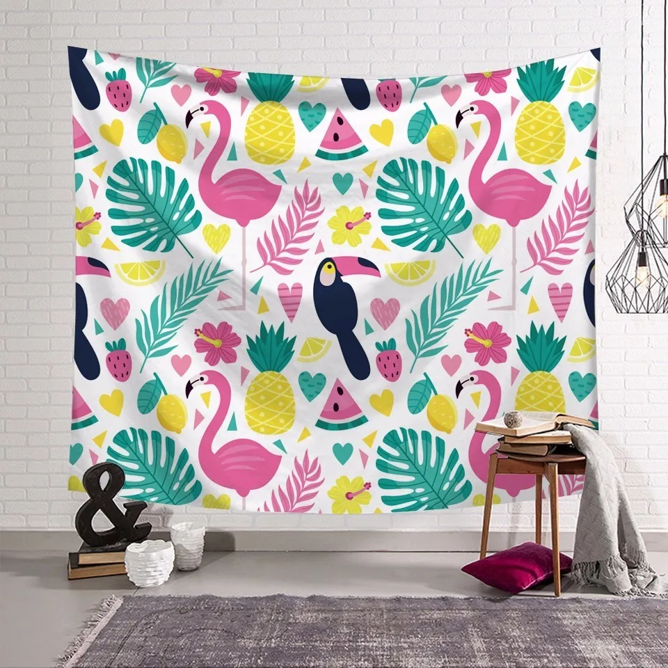 Гобелен с рисунком фламинго настенный милый ковер животными покрывала для детей