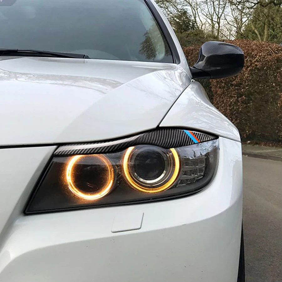 

2pcs Carbon Fiber Headlight Eyelid Cover Eyebrows Trim Car Stickers For BMW E90 Front Headlamp Eyebrows 3 series 318i 320i 325i