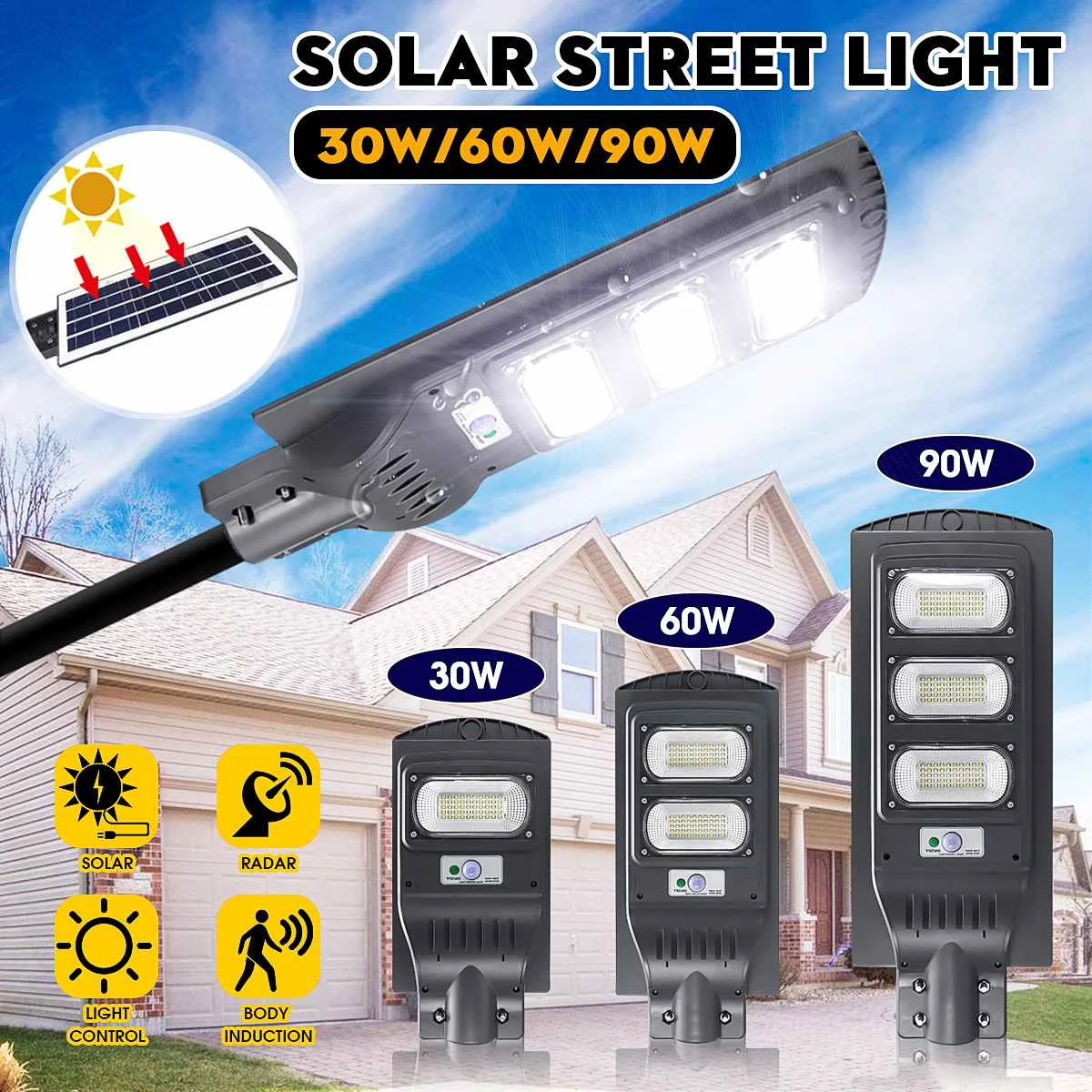 Светодиодный уличный светильник с питанием от солнечной батареи 30 Вт/60 Вт/90 Вт