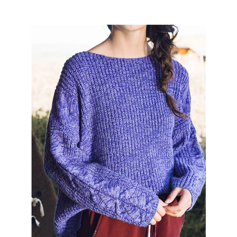 INMAN Winter Female Round Collar Retro Literary Loose Off The Shoulder Sleeve Woman Pullover Sweater | Женская одежда