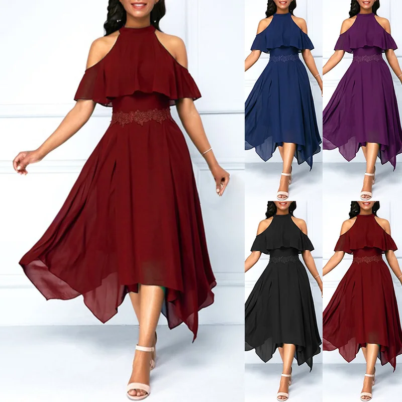 Женское вечернее платье однотонное Повседневное с коротким рукавом коктейльное