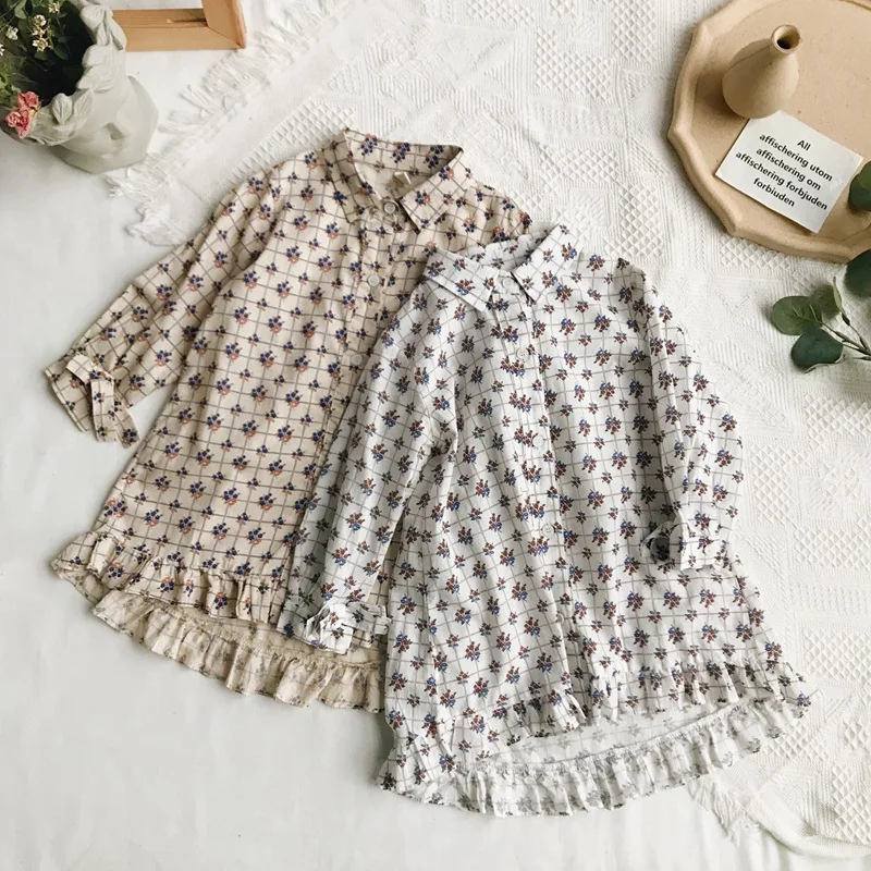 Повседневная рубашка для девочек летняя Клетчатая детская блузка в стиле ретро с