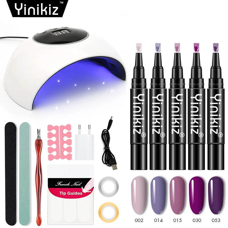 

Yinikiz One Step Nail Gel Polish Pen Set 24w UV LED Display Nail Dryer Manicure Tools Kit Nail Art Varnish Lacquer Glue Pen