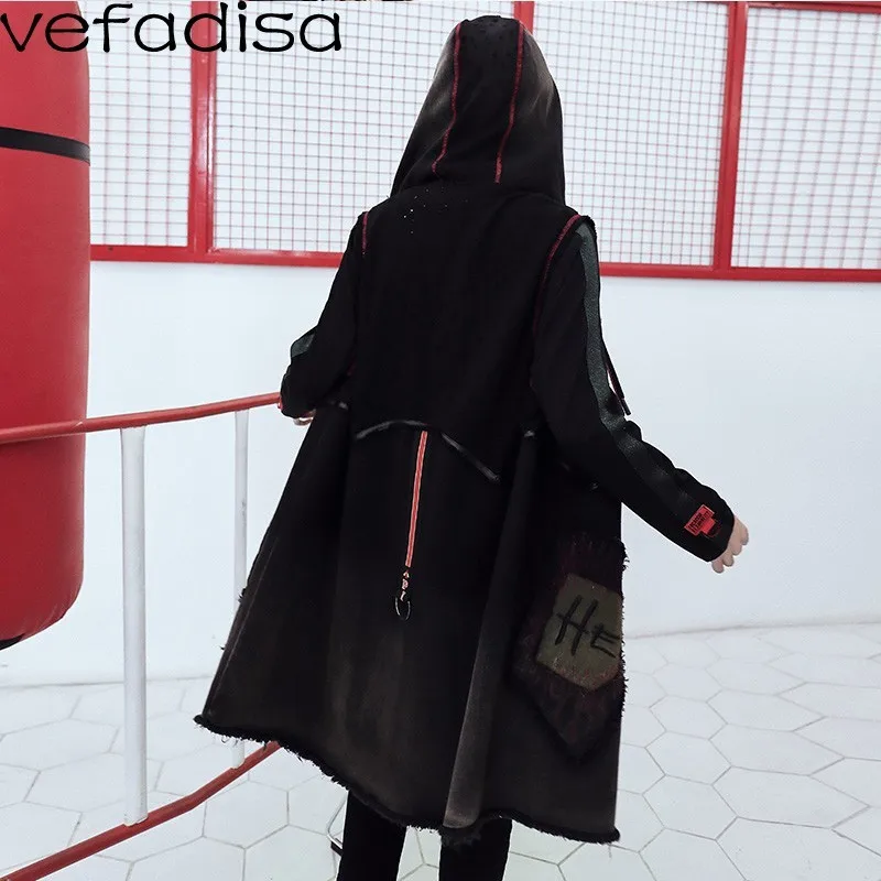 Vefadisa/Осенний жилет с буквенным принтом женский джинсовый капюшоном Ковбойское