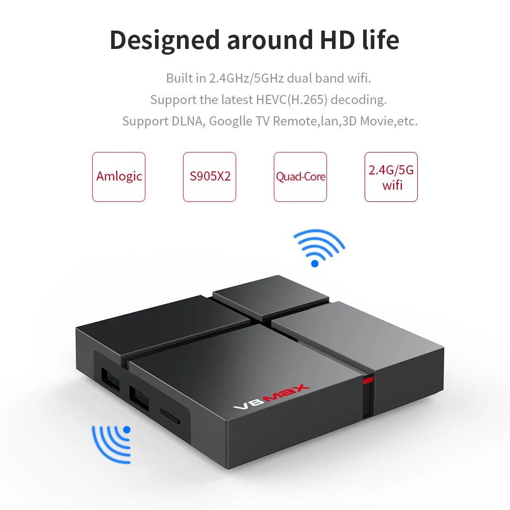 Wechip V8 MAX Android 8 1 ТВ коробка 3D игры видео 4 K HD 2 4G + 5G Wi Fi Amlogic S905X2 Поддержка H.265 Bluetooth USB3.0