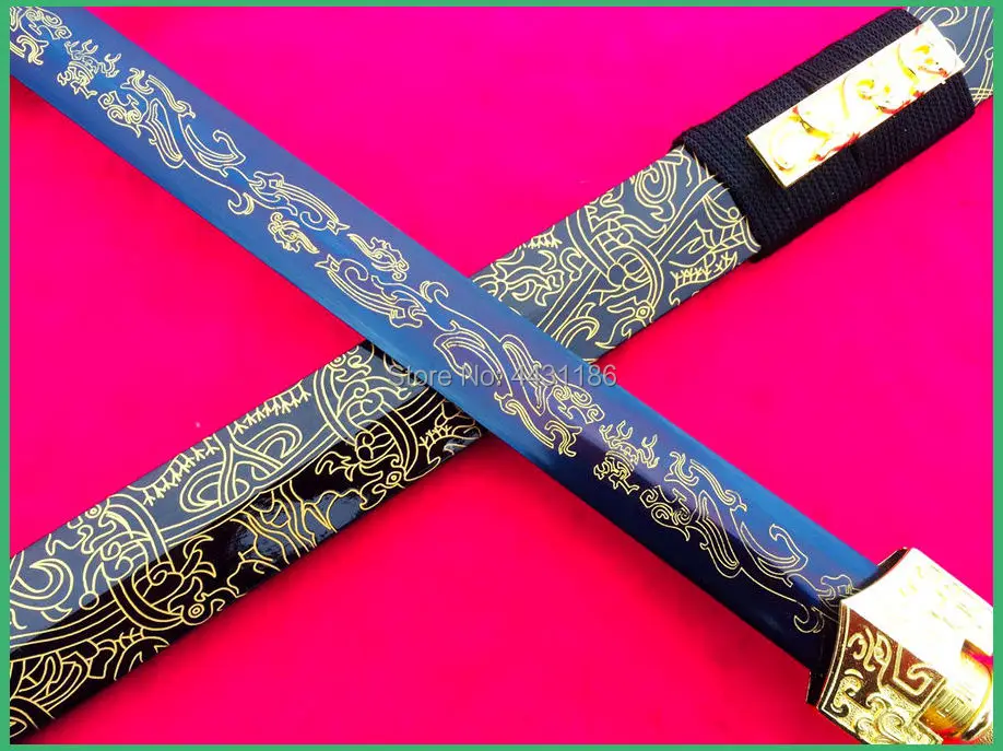 Металлическая ручка блестящее лезвие дракона WuShu Han Jian из синей