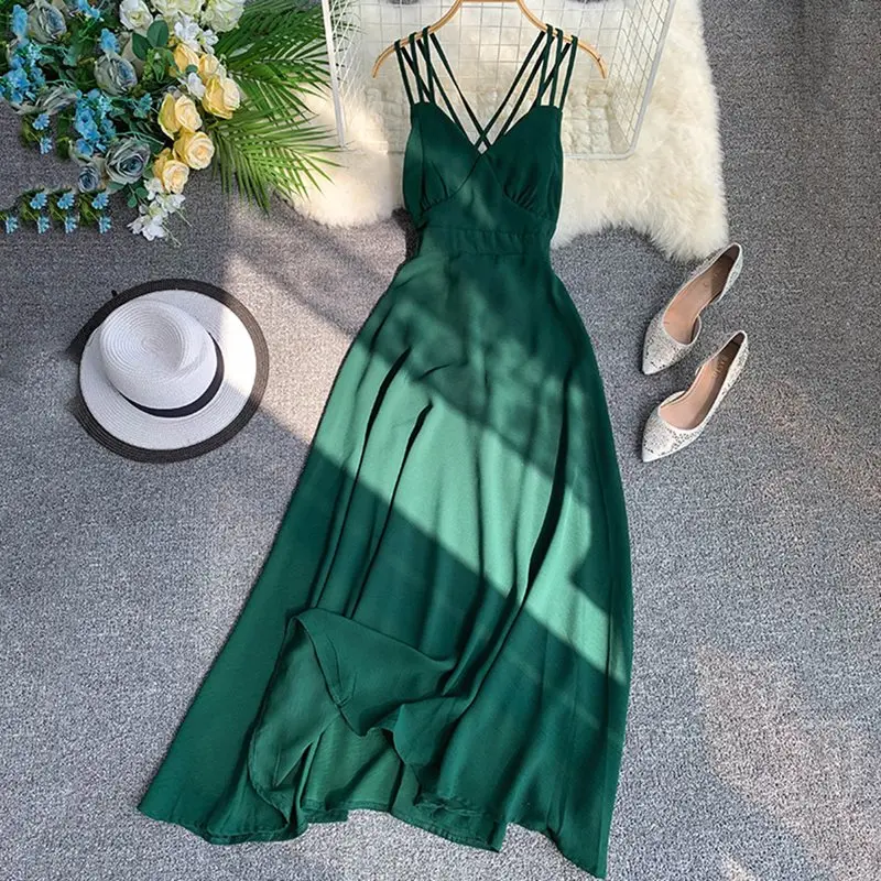 Летние пикантные ремень Макси платье Для женщин Красный спинки пляжного отдыха