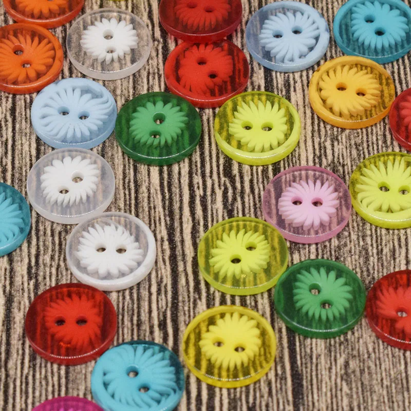 13mm 50Pcs Transparent Flower Painting Buttons Resin Multicolour Button for Clothing Sweing Decorative | Дом и сад