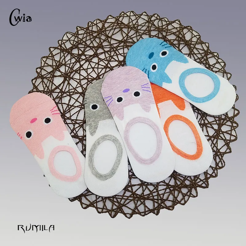 Теплые удобные хлопковые женские Носки с рисунком кота для девочек Короткие