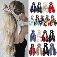 fashion summer ponytail scarf elastic hair rope for women hair bow ties scrunchies hair bands flower print ribbon hairbands
