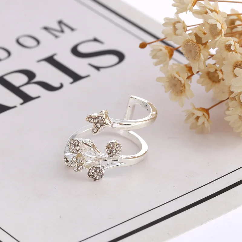 Женское регулируемое кольцо с цветком розового золота модные стразы ювелирное