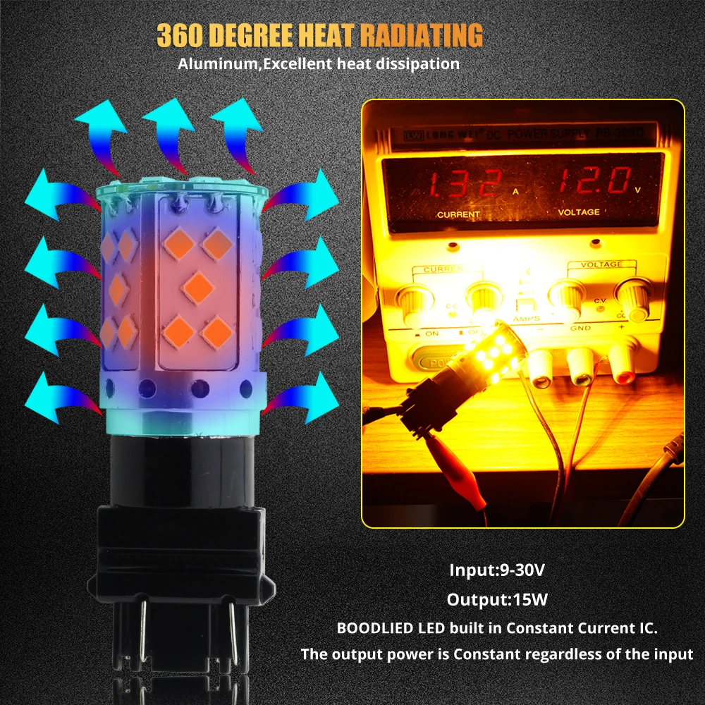 2шт T25 3157 светодиодный лампы 3030 35 SMD Желтый Янтарный светильник для авто