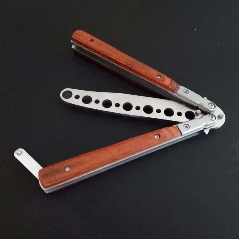 Stainless Steel Butterfly Folding Comb Knife Salon Barber Practice Training Wooden Handle Wide Tooth Metal Hair Brush Combs | Красота и