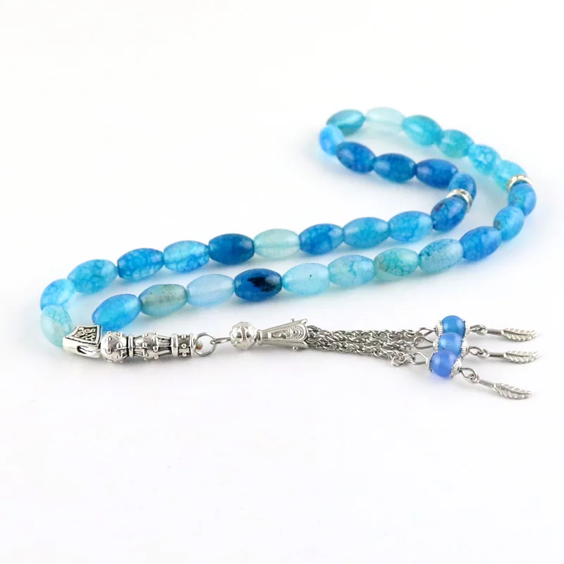 

Natural Stone round jewelry 12*8 mm big agate 33 Islamic rosary Muslim tasbih Allah rosary bracelet with tassel