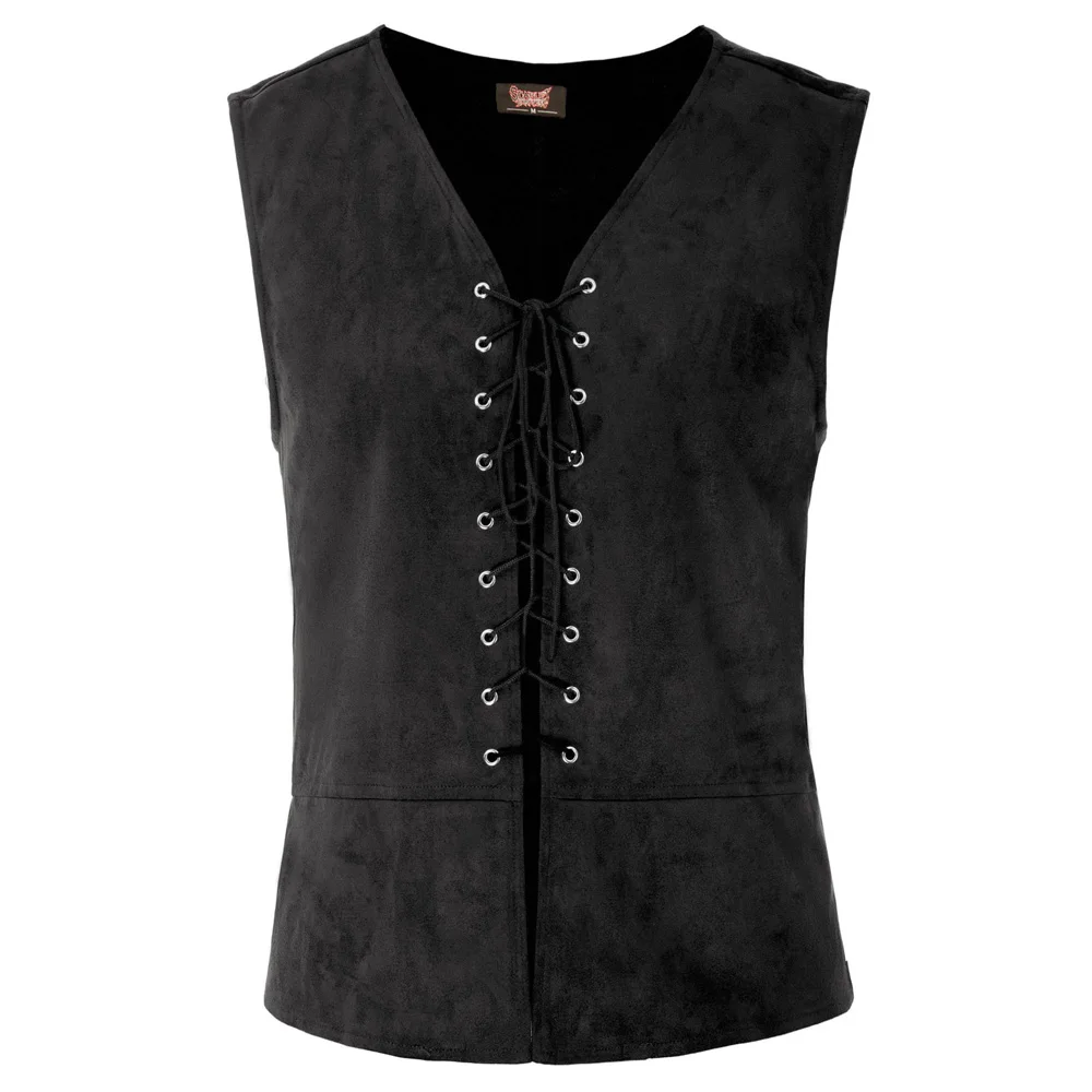 

clothes Men retro vintage classic Stylish Sleeveless V-Neck Lace-up Front Renaissance Costume Vest Tops solid slim tops