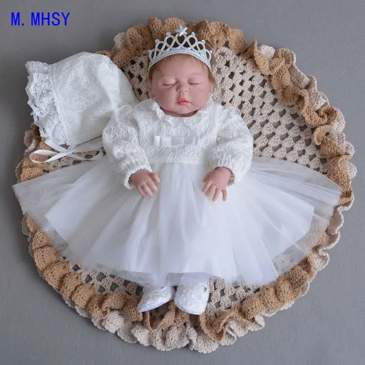 Комплект из 3 предметов платье для крещения маленьких девочек белое на крестины