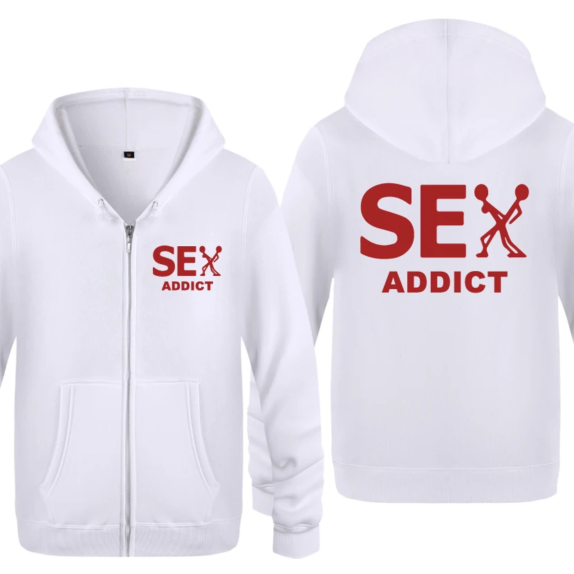 Sex Addict Creative Humor Sweatshirts Men 2018 Mens Zipper Hooded Fleece Hoodies Cardigans | Мужская одежда