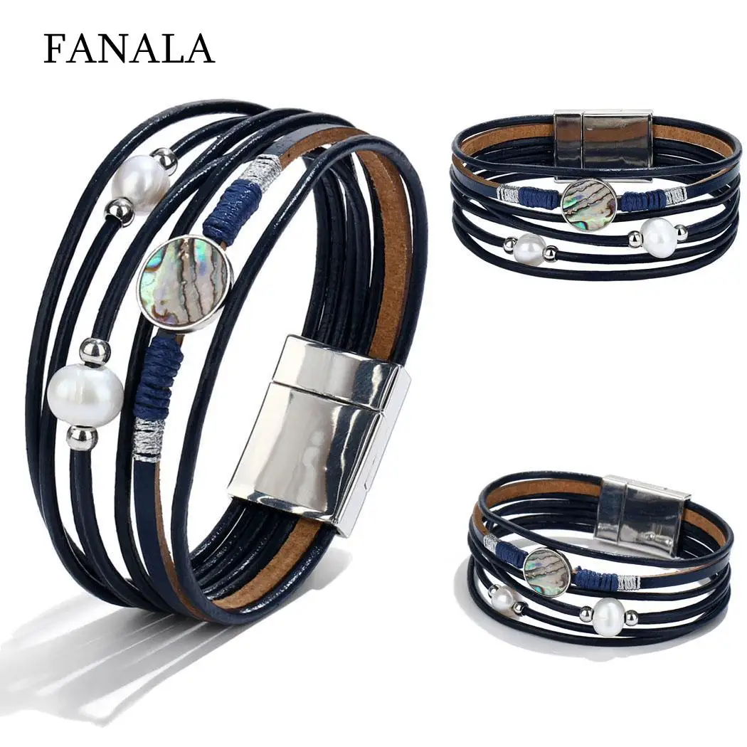 Женские Модные Многослойные Кожаные магнитные пряжки 19 5 см/7 7 дюйма браслеты