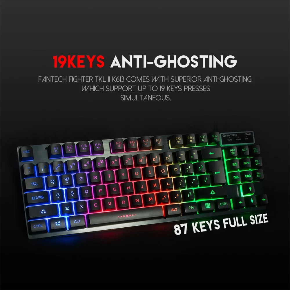 Профессиональная Usb игровая клавиатура с подсветкой Fantech K613 проводная 87