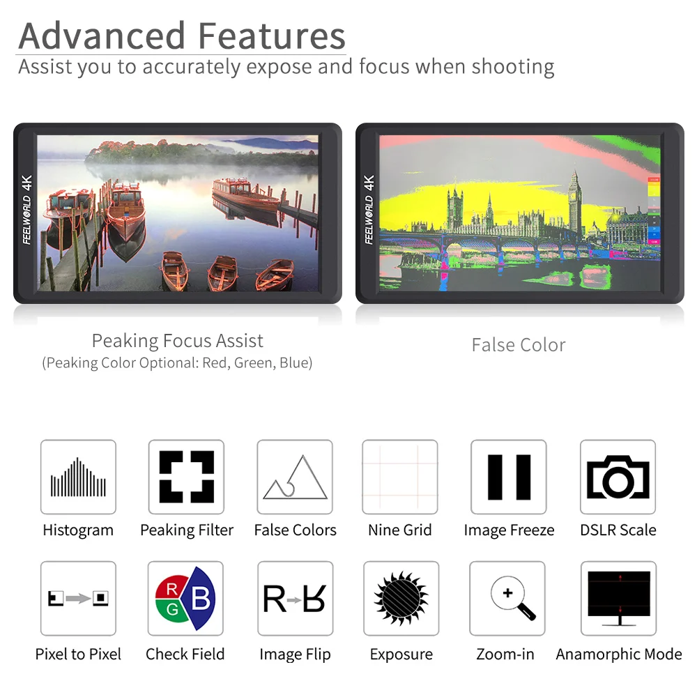 Монитор для камеры FEELWORLD F570 5 7 дюйма 4K HDMI 1400:1 контрастный ЖК экран IPS Full HD 1920x1080