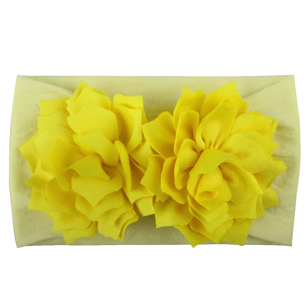 Girls Two Flowers Hairband Children Lovely Soft Turban Elastic Hair Bands Newborn Kids Headband Nylon Headwears Accessories | Детская