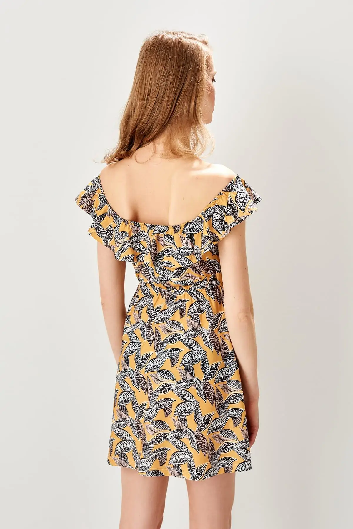Trendyol желтый Кармен воротник узор трикотажное платье TWOSS19ST0144|Женские платья| |