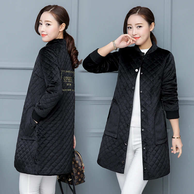 Gold Velvet Women Parkas New Autumn Winter Jacket Female Baseball Uniform Thick Coat Plus Size Outwears Casco Femminos | Женская одежда