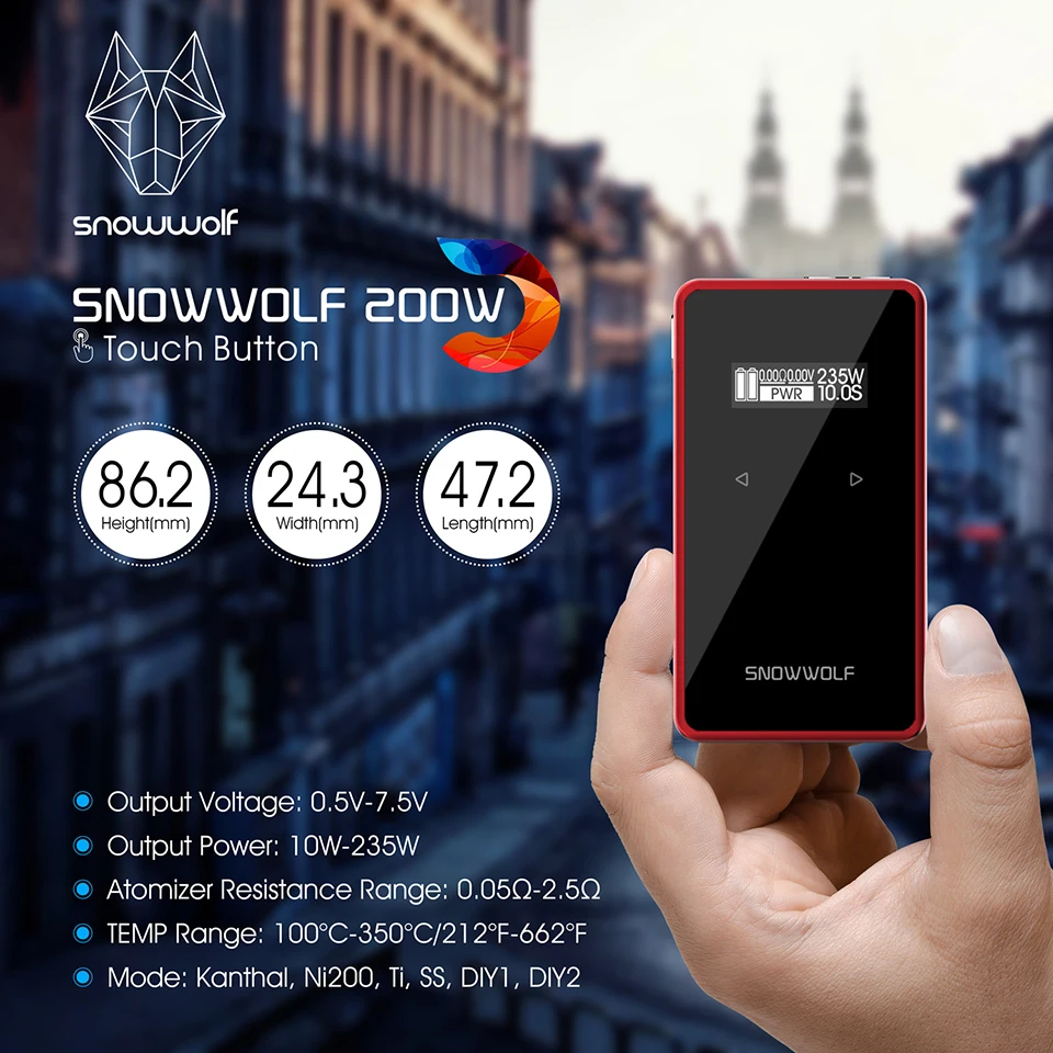 Новейший оригинальный бокс мод Snowwolf 200w c подходит для аккумулятора 18650 Touch Sreen Vape Box
