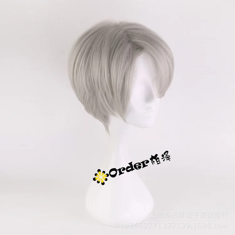 Биамоксер Юри! On ICE Victor Nikiforov короткий серебристо-серый парик для косплея в стиле