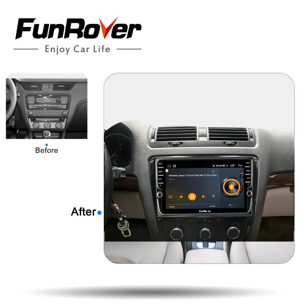 Автомобильный мультимедийный плеер Funrover android 9 0 8 ядер радио dvd для Skoda Octavia 2014 + gps