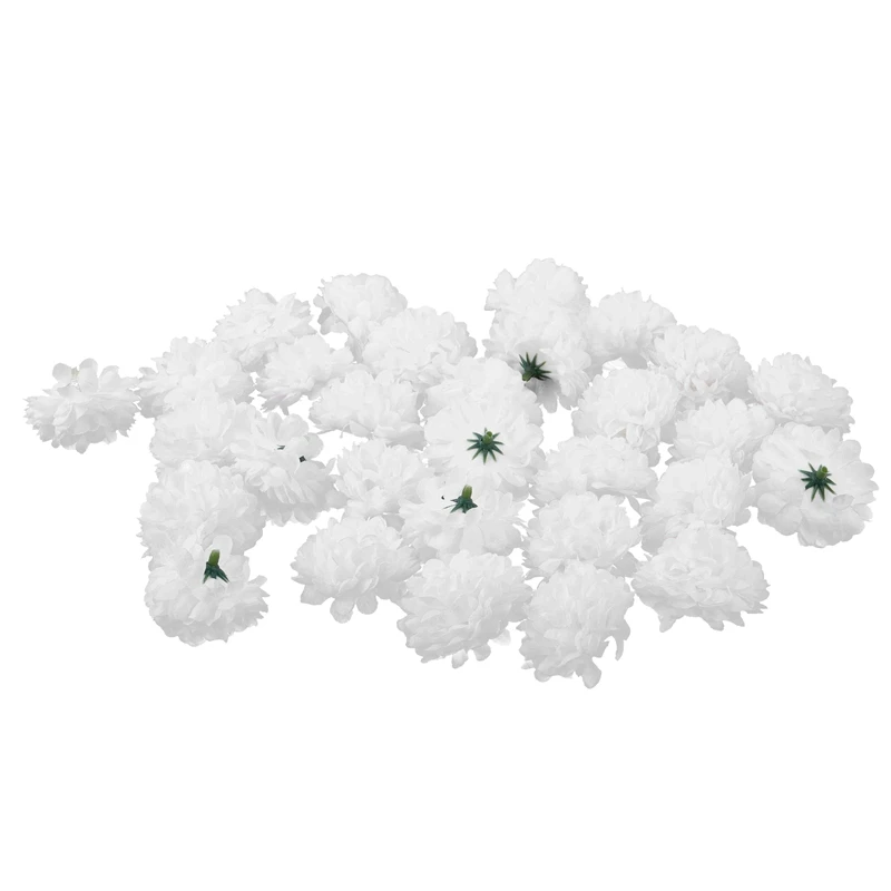 

30 pcs Carnations Craft Artificial Flower Silk Spherical Heads Wedding Decor White
