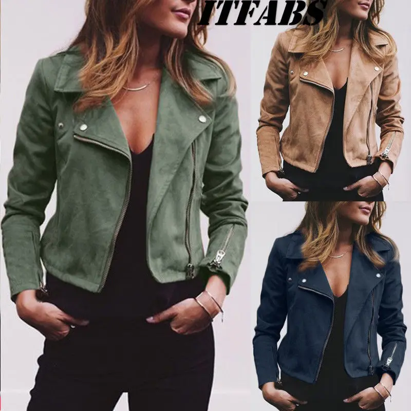 Новинка 2019 Женская замшевая кожаная куртка летное пальто на молнии байкерские