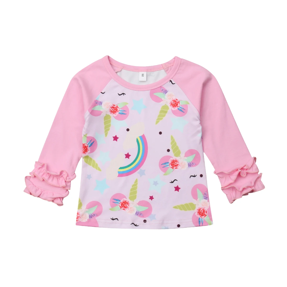 2019 New Ruffles Long Sleeve Shirt Print Design Blouse T-shirt Top Clothes For Girl Kid Baby 4 Colours | Детская одежда и обувь