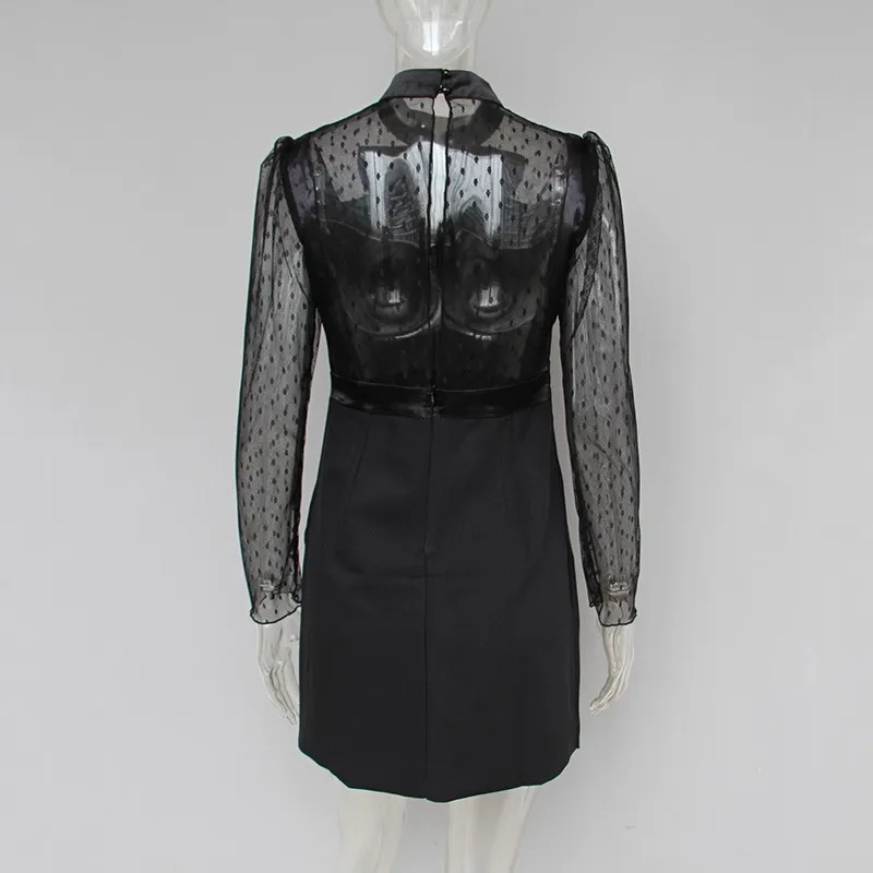 Платье с бантом TWOTWINSTYLE Черное вечернее мини-платье длинным рукавом 2020 | Женская