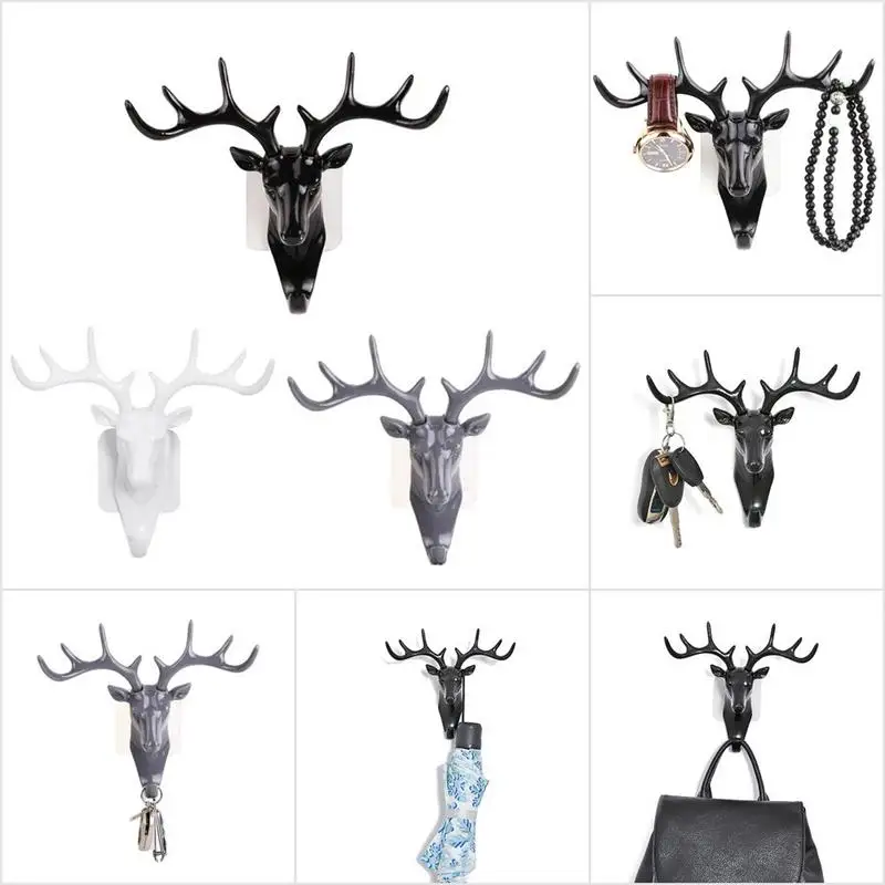 Cartoon Deer Head Animal Self Adhesive Display Racks Hook Clothing Coat Hanger Cap Room Decor Show Wall Bag Keys Sticky Holder | Дом и сад