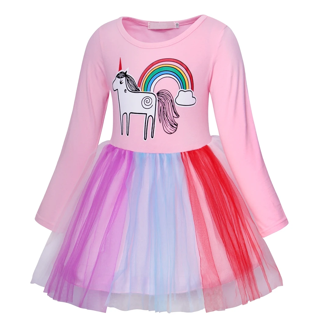 AmzBarley Girls Rainbow Unicorn Tutu Outfits Cute Princess Long Sleeve Fluffy Tulle Birthday Fancy Dress Up Party Dresses | Детская