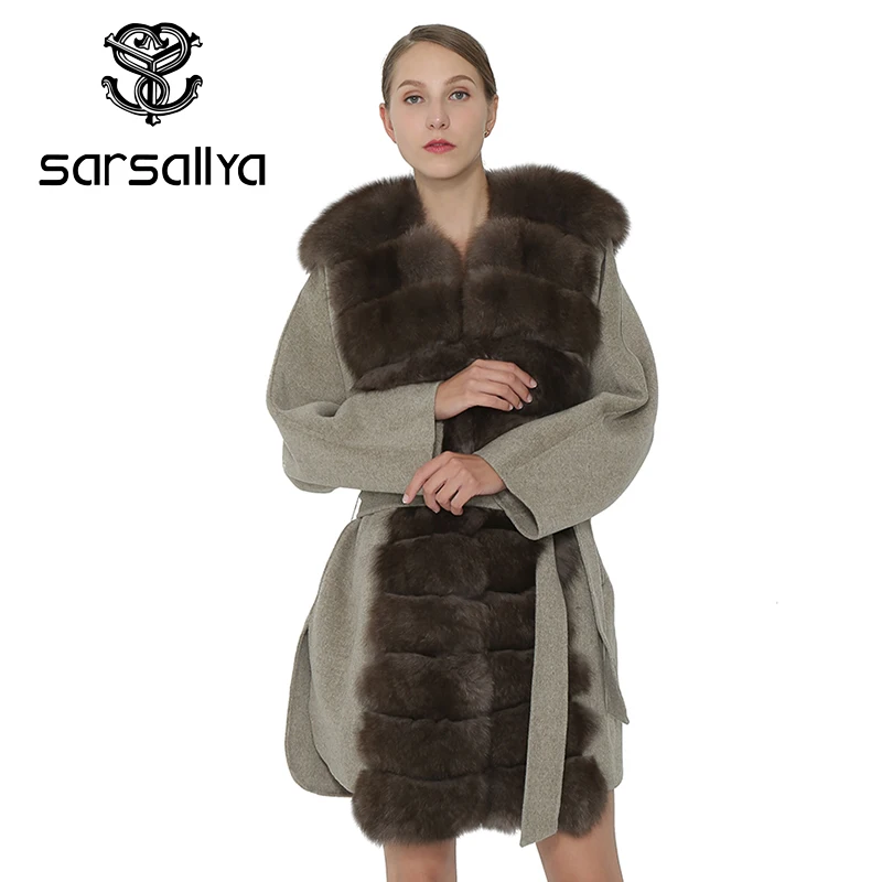 SARSALLYA Для женщин пальто тонкий зима теплая модное дамы лиса меховой воротник