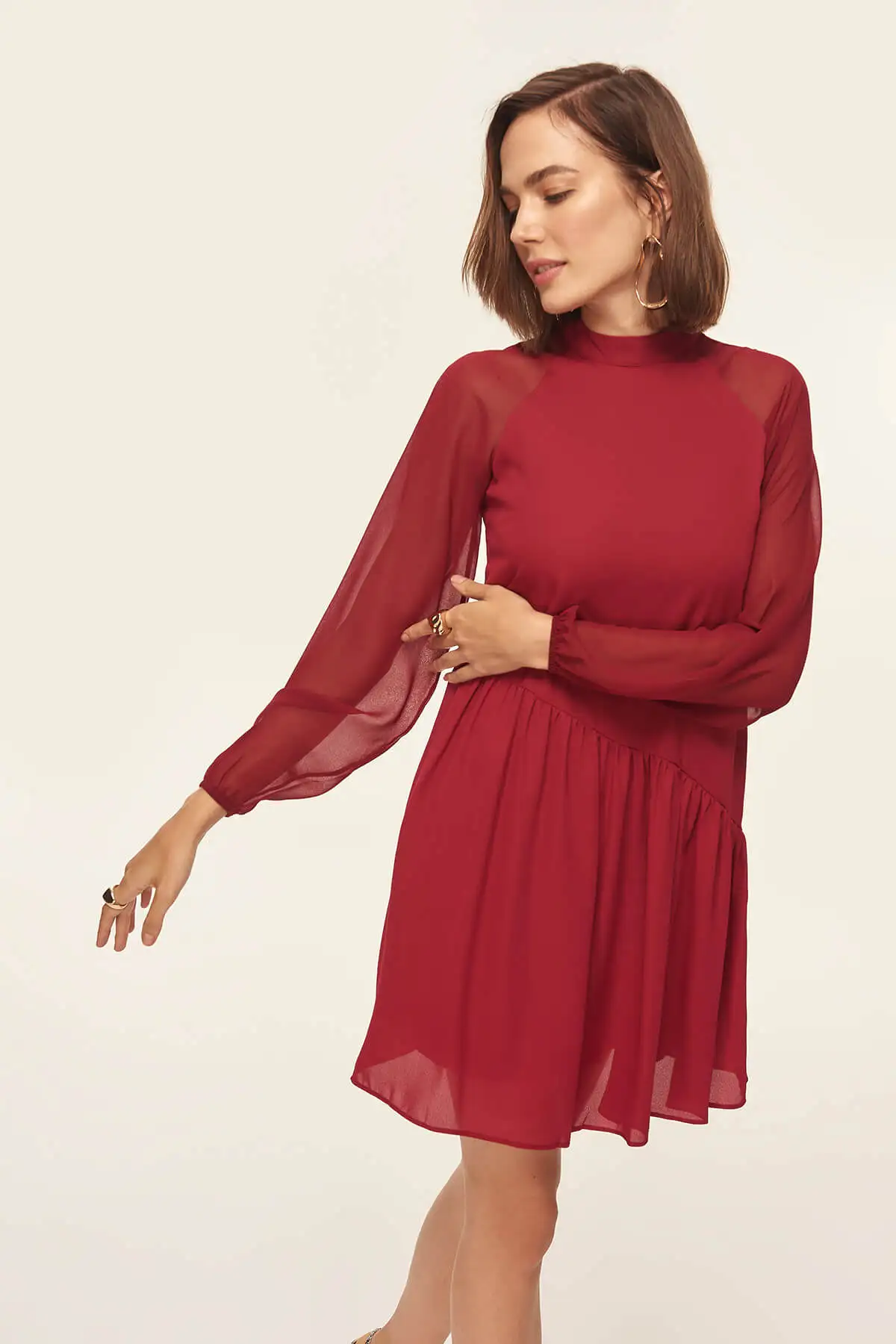 Trendyol бордовое шифоновое платье с рукавами TOFSS18LE0254|Женские платья| |