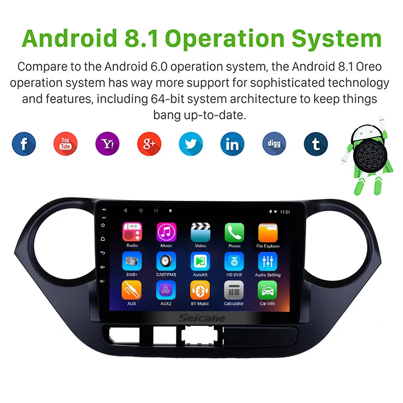Seicane Android 8.1/7.1 Car Radio 2Din 9 inch Stereo For 2013 2014 2015 2016 HYUNDAI I10 Grand i10 RHD Touchscreen Head Unit | Автомобили
